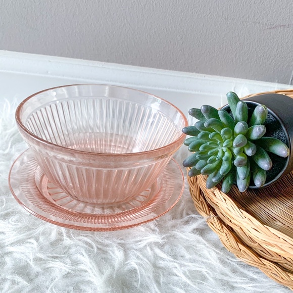 Vintage Pink Depression Glass Bowl and Plate Set